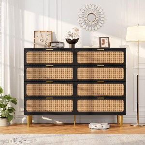 Rattan 8 Drawer Dresser for Bedroom, 47"W Wooden Chest of Drawers with Metal Handles, Wooden Dresser TV Stand, Clothes Storage Organizer for Bedroom - 1 of 4