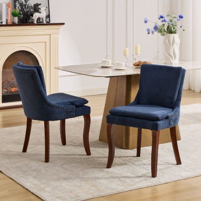CAVINAS Modern Dining Chairs Set of 2, Chenille Upholstered Side Chairs with Nailhead Trim, Double Cushion Back and Curved Solid Wood Legs