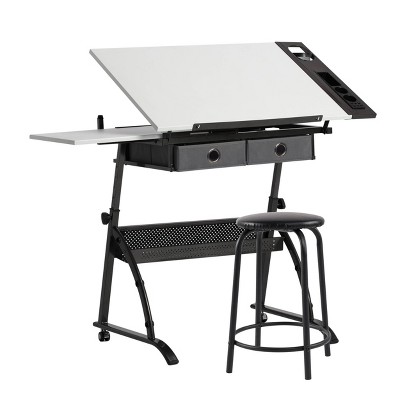 Core Drawing Table and Stool Set Charcoal Black/White - studio designs