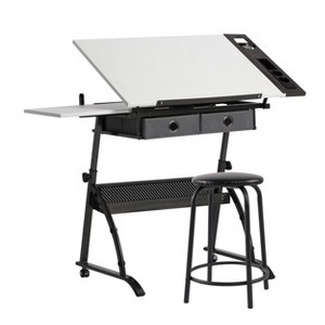 Core Drawing Table & Stool Set, Adjustable Art Desk with Storage, Charcoal Black/White - Studio Designs: Laminate Surface, Metal Frame - 1 of 4