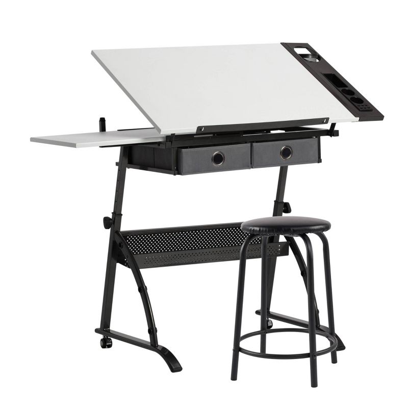 Core Drawing Table & Stool Set, Adjustable Art Desk with Storage, Charcoal Black/White - Studio Designs, 1 of 22