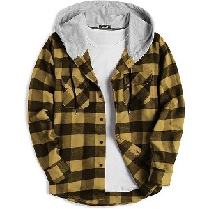 COOFANDY Men's Plaid Hoodie Flannel Shirt Jacket Long Sleeve Casual Fashion Button Shirts - 1 of 4