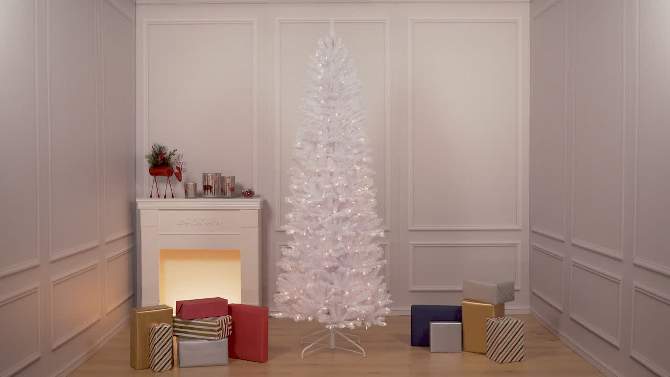 7.5ft Pre-lit Artificial Christmas Tree White Slim Forest Fir - Puleo, 2 of 5, play video