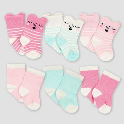 Gerber Baby Girls' 6pk Fox Jersey Wiggle Proof Socks - Pink 0-6M