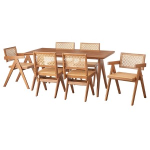 Buylateral 7pc Valentina Modern Dining Set 1 table 4 chairs 2 arm chairs Light Walnut - 1 of 4
