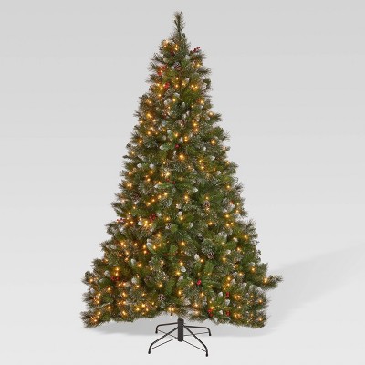 7.5ft Mixed Spruce Pre-Lit Hinged Full Artificial Christmas Tree with Glitter Branches Clear Lights - Christopher Knight Home