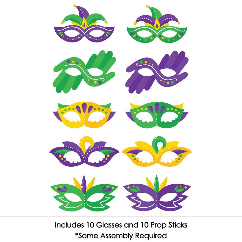 Big Dot of Happiness Colorful Mardi Gras Mask Glasses - Paper Card Stock Masquerade Party Photo Booth Props Kit - 10 Count, 3 of 8