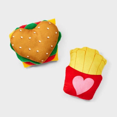 Valentines Burger and Fries Dog Plush Toy Set - 2pc - Boots & Barkley™