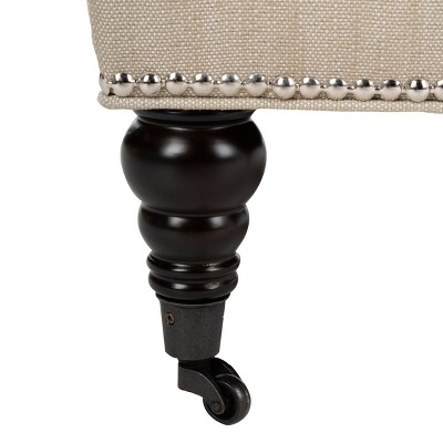Beige Linen Slipper Chair with Spindle Wood Legs