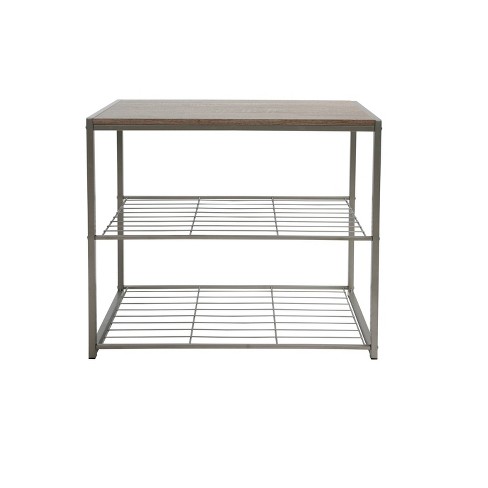 3 Tier Shoe Rack With Rustic Oak Finish Top Gray Metal Threshold Target