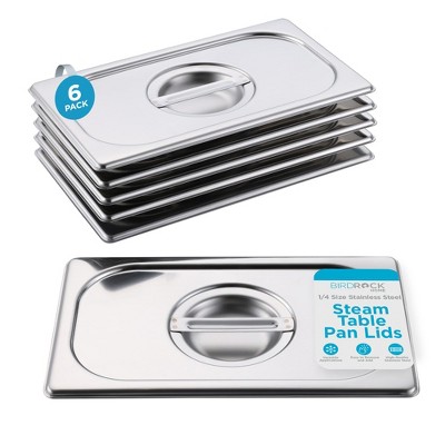 BIRDROCK HOME Stainless Steel Steam Table Pan Lids, 24 Gauge Steel, Fits 1/4-Size Hotel Pans, Perfect for Meal Prep, Cooking & Food Storage (6 Pack)