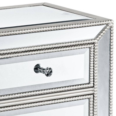 Elegant 25" Silver Mirrored Accent Table with Faceted Glass Knobs