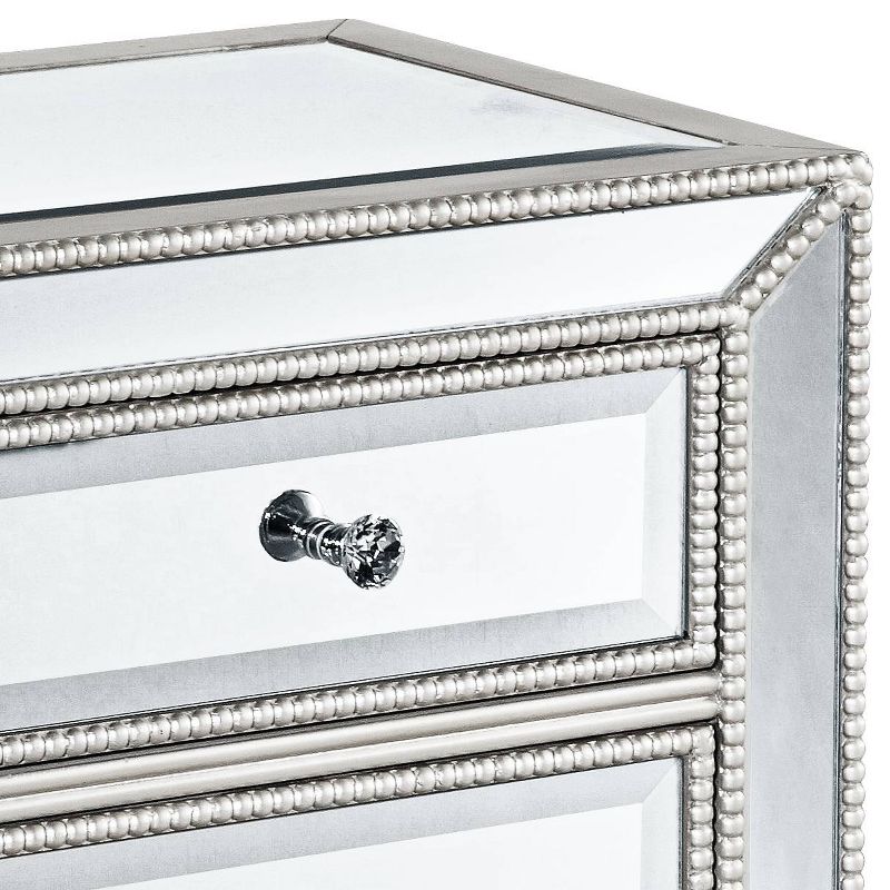 Coast to Coast Accents Trevi Modern Mirrored Rectangular Accent Table 20" x 15" with 3-Drawer Silver Beaded Trim for Living Room Bedroom Bedside House, 3 of 10