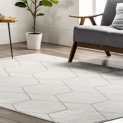 Beige Geometric Honeycomb 9' x 12' Synthetic Area Rug