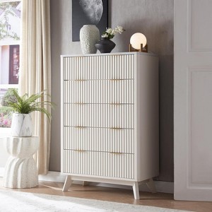 SinCiDo 48" Tall Fluted Dresser, Modern 5 Drawer Chest w/ Faux Marble Top & Curved Profile, Wood Drawer for Hallway, Bedroom, Entryway, Solid White - 1 of 4