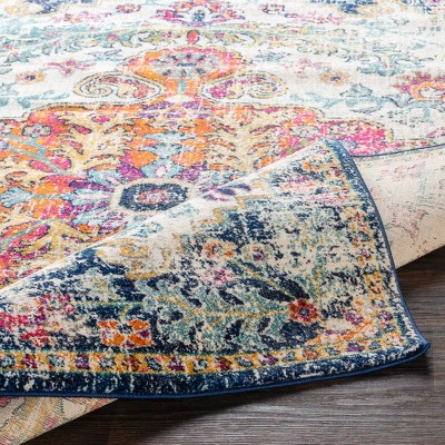 Sandhya Blue and Multicolor Synthetic Rectangular Area Rug