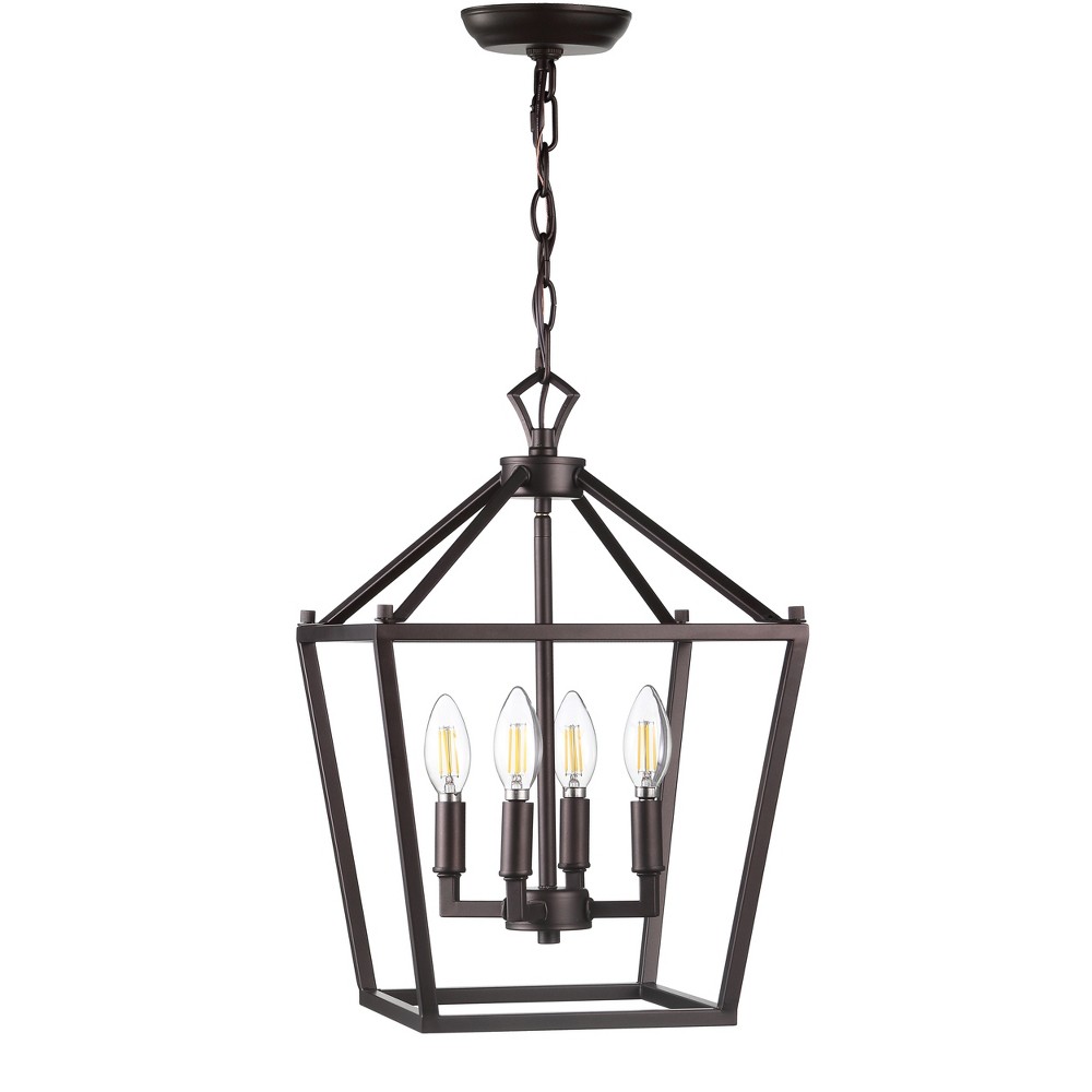 12" 4-Bulb Lantern Metal LED Pendant, Oil Rubbed Bronze