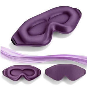 3D Deep Contoured Zero Pressure Sleep Eye Mask for Men and Women, Blackout Blindfold with Adjustable Strap for Travel, Home, Nap , Purple - 1 of 4