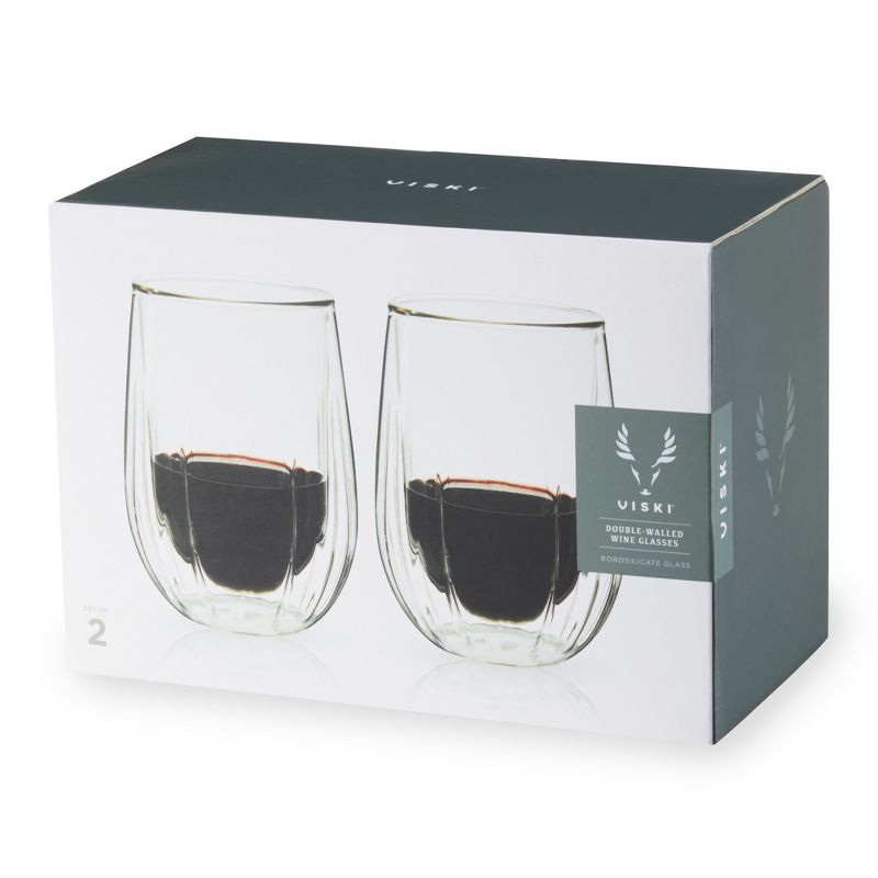 Viski Insulated Wine Glasses - Double Walled Wine Glass Set with Cut Crystal Design - Dishwasher Safe Borosilicate Glass 13oz Set of 2, 6 of 8