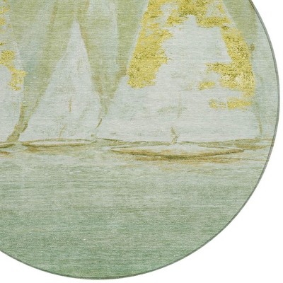Green And Gold Nautical Washable Indoor Outdoor Area Rug