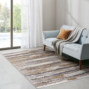 Kumasinova Watercolor Abstract Woven Area Rug, Rug with Blue & Tan Stripes, Plush High Pile Living Room Rug, Stain-Resistant Rugs for Living Room - 1 of 4