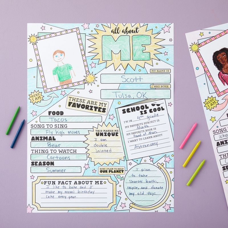 Juvale 30 Pack Kids All About Me Classroom Posters for Kindergarten, Elementary School Students, 17 x 22 In, 4 of 10