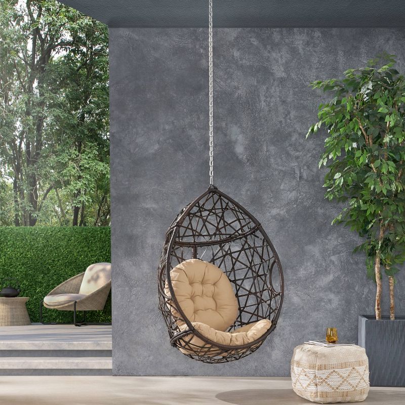 Los Alamitos Indoor/Outdoor Wicker Hanging Chair with 8&#39; Chain - Brown/Tan - Christopher Knight Home, 3 of 10