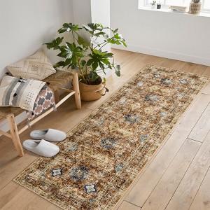 Vintage Oriental Rhombus Printed Rug- Retro Distressed Tone ,Low-Pile,Washable,Non-Slip,Rugs for Living Room,Bedroom, Kitchen - 1 of 4