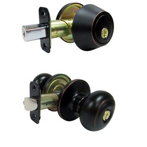 Faultless Fancy Mushroom Aged Bronze Entry Knob and Single Cylinder Deadbolt Right Handed - 1 of 1