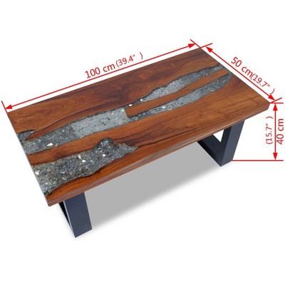 Rustic Teak and Mango Wood Coffee Table with Resin Inlay
