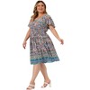 Agnes Orinda Women's Plus Size V Neck Short Sleeve Midi Boho Floral Smock Waist Outfits A Line Dresses - 3 of 4