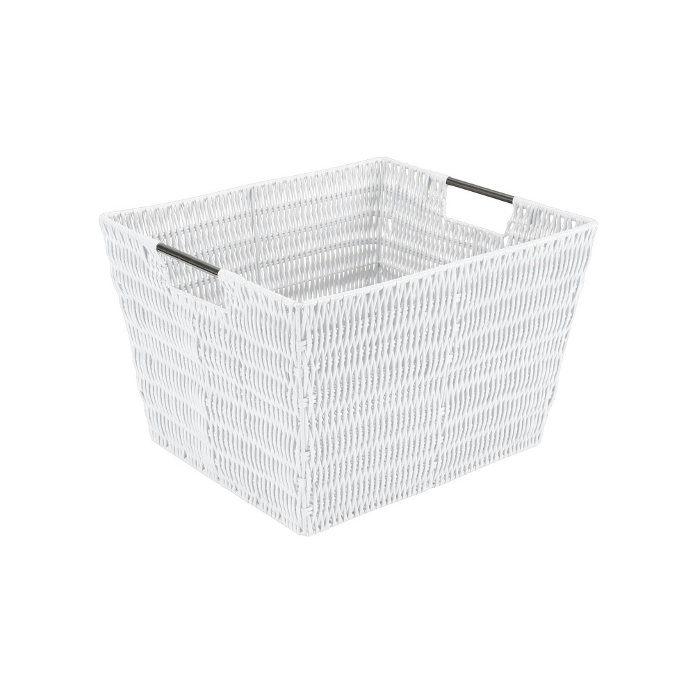 Simplify Large Rattan Tote with Sterling Silver Handles Gray: Decorative Storage Bin, 15"x13"x10", No Assembly Required