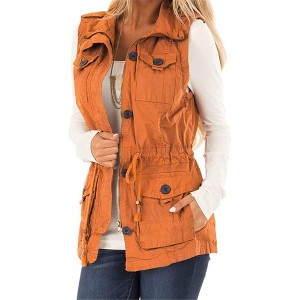 Imily Bela Women's Casual Military Utility Vest Lightweight Sleeveless Drawstring Jackets with Pockets - 1 of 4
