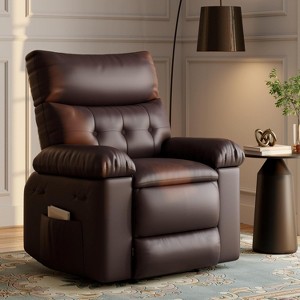 Grey Oversized Recliner Chair - Faux PU Leather Manual Recliner - 1.5X Sponge Filling Comfortable Lazy Chair for Relaxation - 1 of 4