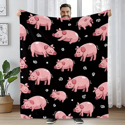 Ultra Soft Piggy Pattern Flannel Blanket,Vibrant Cartoon Style Pig Blanket Christmas Gift.