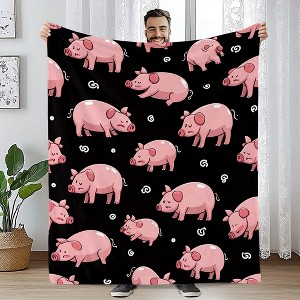 Ultra Soft Piggy Pattern Flannel Blanket,Vibrant Cartoon Style Pig Blanket Christmas Gift. - 1 of 4