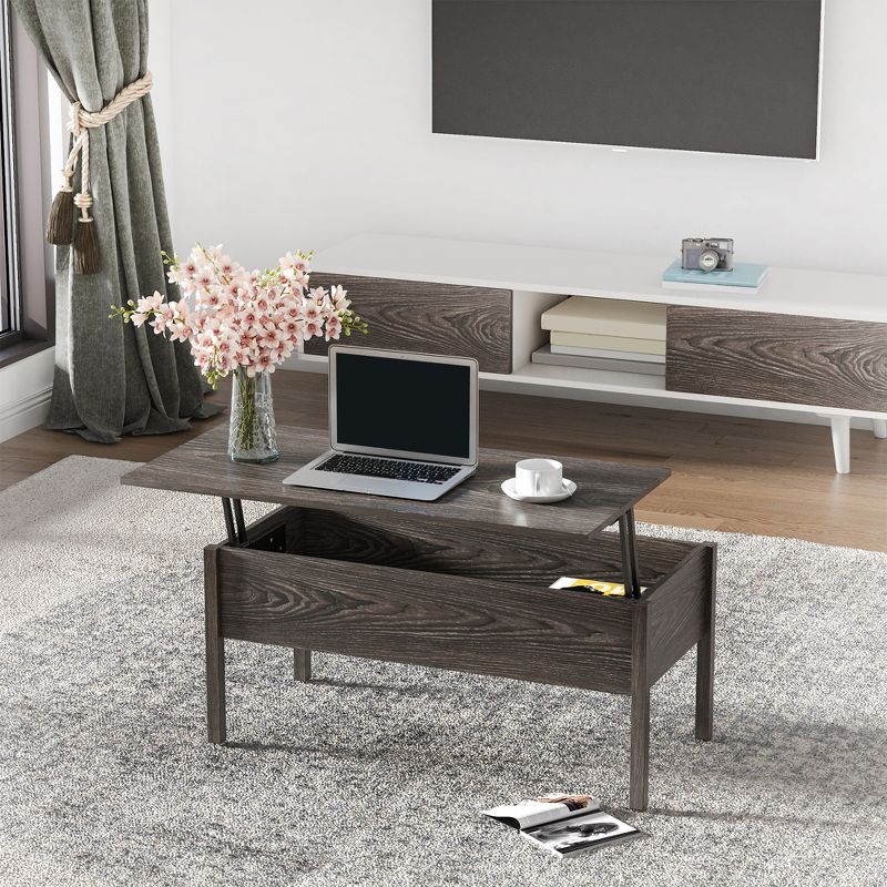 HOMCOM 39" Modern Lift Top Coffee Table Desk With Hidden Storage Compartment for Living Room, 2 of 11