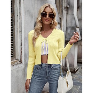 Womens Tie Front Cardigan Long Sleeve Rib Knit Shrug for Dress Sweaters Open Front Crop Tops - 1 of 4