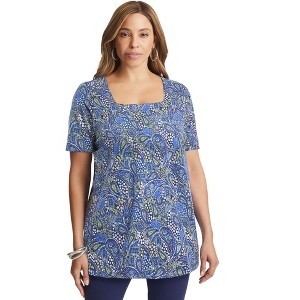 Jessica London Women's Plus Size Stretch Cotton Square Neck Tunic - 1 of 4