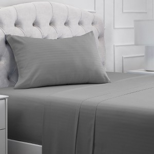 Mellanni 1800 Bed Sheets Twin XL Striped Gray / Silver - 1 of 3