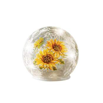 Collections Etc LED Lighted Sunflowers Crackled Glass Balls