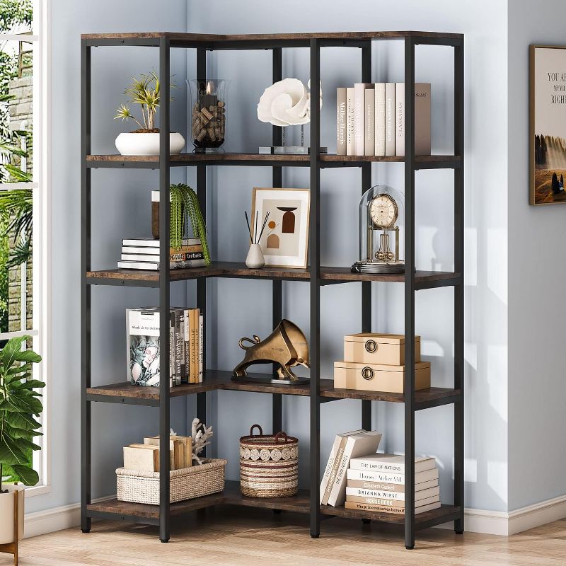 Tribesigns 5-Shelf Corner Bookshelf, 67" L-Shaped Book Storage Shelf with Metal Frame, 2 of 7