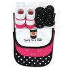 Hudson Baby Infant Girl Cotton Bib and Sock Set, Mommy Latte, One Size - 2 of 4
