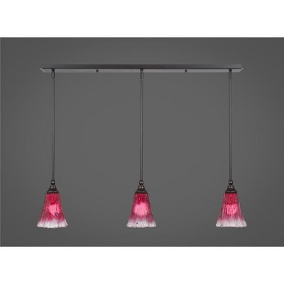 Toltec Lighting Any 3 - Light Chandelier in  Dark Granite with 5.5" Fluted Raspberry Crystal Shade