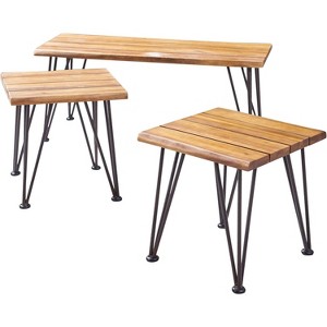 Dexmalle Rustic Style Industrial Wood And Metal Coffee Table With Accent Table - 1 of 4