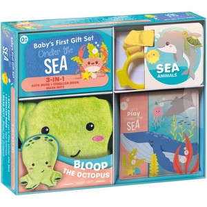 Baby's First Gift Set Under the Sea: Soft Baby Wash Mitt for Toddlers 1-3, Stroller Book, Waterproof Bath Books - Best Newborn Baby Gifts - 1 of 1
