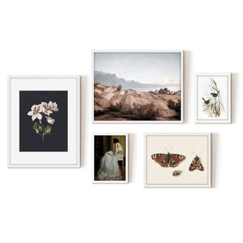 Americanflat 5 Piece Vintage Gallery Wall Art Set White Framed - Swiss  Landscape Alexandre Calame, Flowers On Black M De Gijselaar By Maple + Oak  : Target