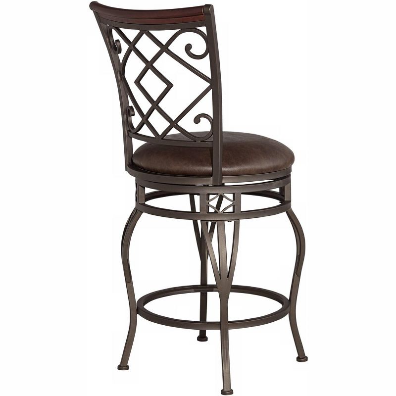 Kensington Hill Hartley Bronze Swivel Bar Stool Brown 25 1/2" High Traditional Faux Leather Cushion with Backrest Footrest for Kitchen Counter Height, 5 of 10