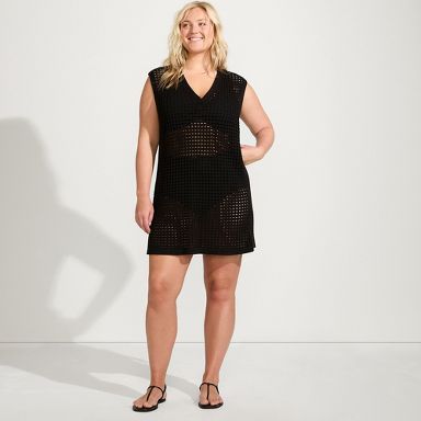 lands end black dress Lands' Women's Plus Size Open Knit Cover-up - 1x Youll admire the stylish Three Piece Suits Marilyn Monroe's Iconic Dresses Color:Black/Silver