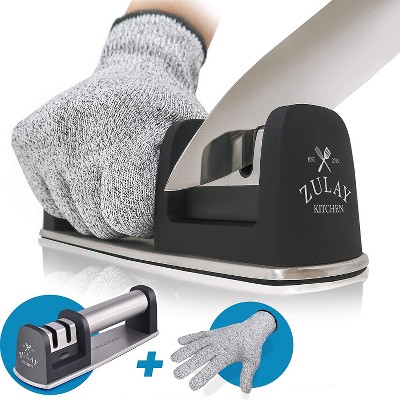 Zulay Kitchen Knife Sharpener with Glove - 2 Stage